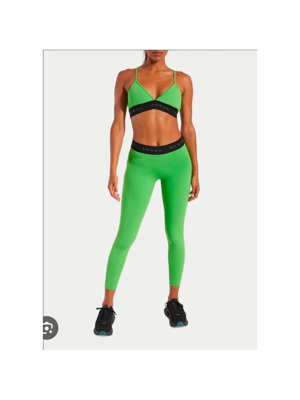 Koral Aden Blackout Leggings Neon Green Logo Waist NWT Small Athleisure
